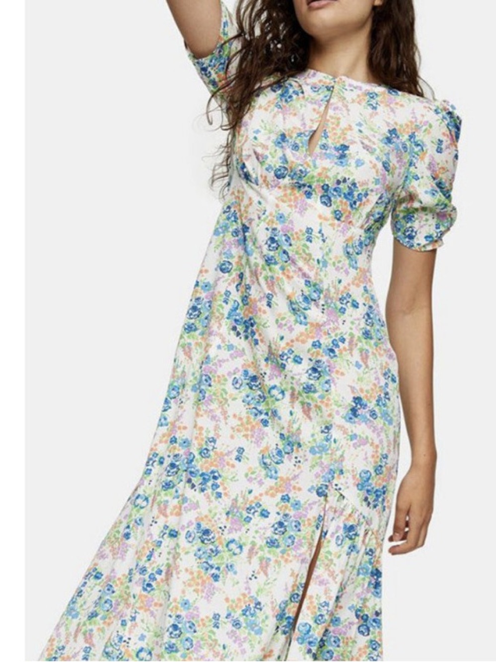 TOPSHOP | Floral Midi Dress with Handkerchief Hem - Picture 3 of 6